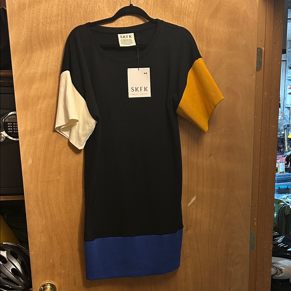 SKFK Women's Color Block Dress - Black, Blue, Yellow, Cream